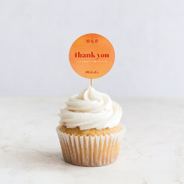 Adesivo Redondo Bold Chic Orange Sunset Monogram Thank You Wedding