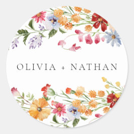 Adesivo Redondo Bold Colorful Watercolor Wildflowers Wedding