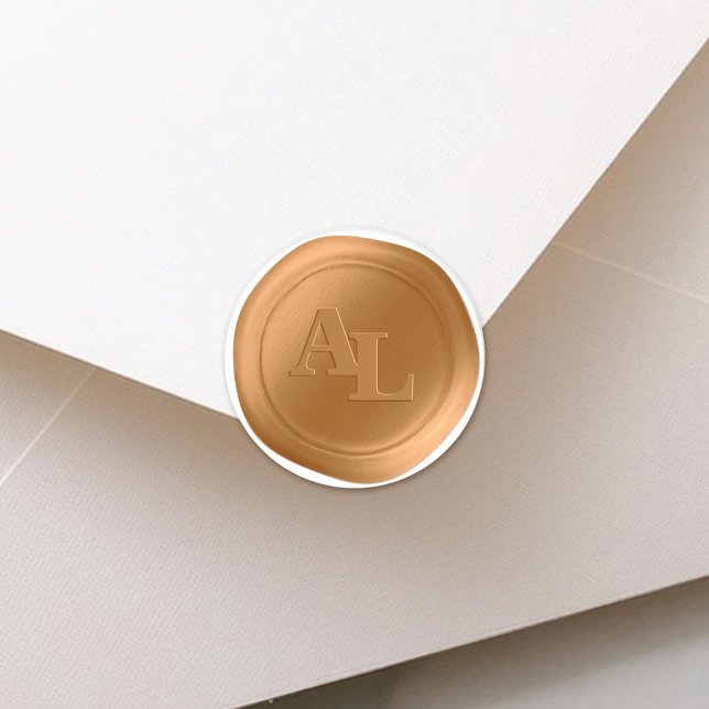 Adesivo Redondo Bold Dourado Selo Monograma Vinhetas de Casamento (Elegant Gold Monogram Wax Seal Wedding Stickers)