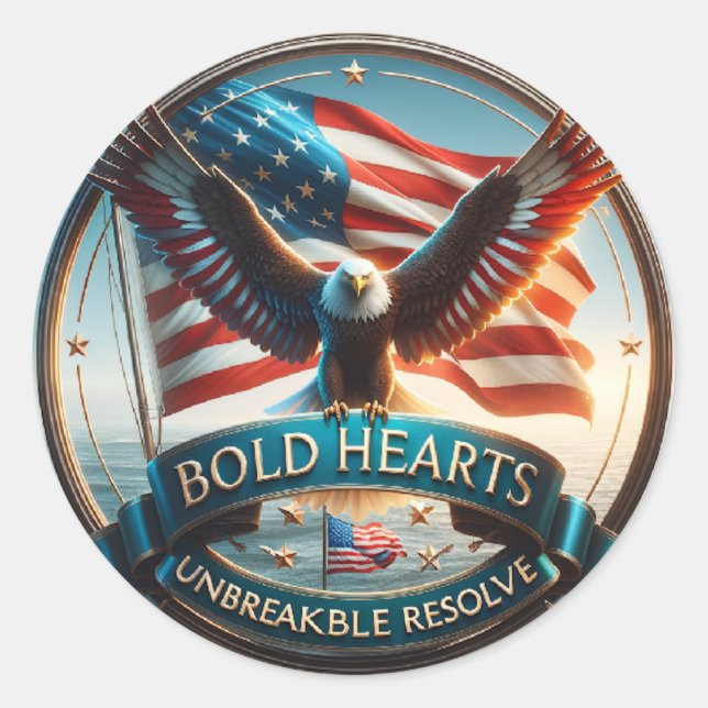 Adesivo Redondo Bold Hearts Patriotic Stickers - EUA Espírito Fort (Frente)