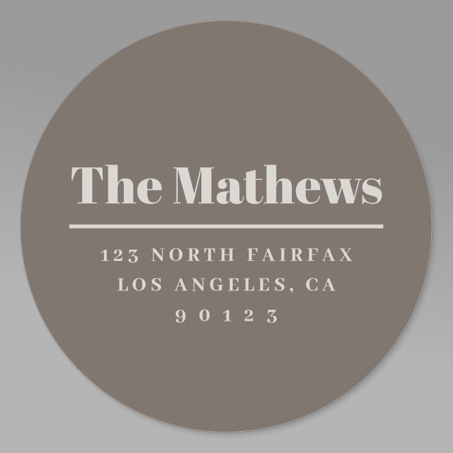 Adesivo Redondo Bold Modern Return Address Dark & Light Beige (Criador carregado)
