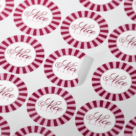 Adesivo Redondo Bold red  stripe Nice list Christmas Party sticker