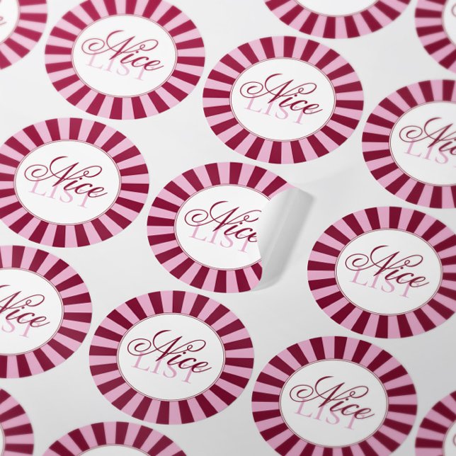 Adesivo Redondo Bold red  stripe Nice list Christmas Party sticker (Criador carregado)