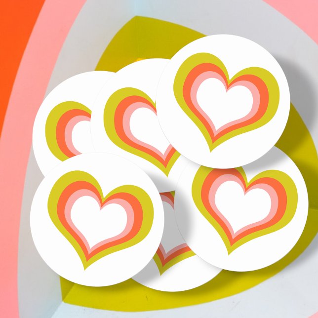 Adesivo Redondo Bold Retro Citrus Wedding Heart (Bold Retro Citrus Wedding Heart Classic Round Stickers from Ricaso)