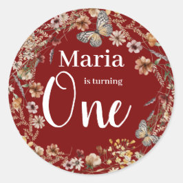 Adesivo Redondo Bold Rustic Floral Baby Birday