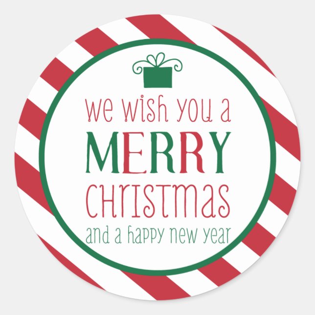 Adesivo Redondo Bold Stripes Feliz Vinheta de Natal (Frente)