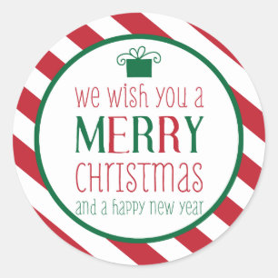 Adesivo Redondo Bold Stripes Feliz Vinheta de Natal