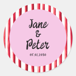 Adesivo Redondo Bold Stripes Modern Red and Pink Wedding Stickers