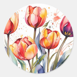 Adesivo Redondo Bold Tulip Blooms Colorida Moderna