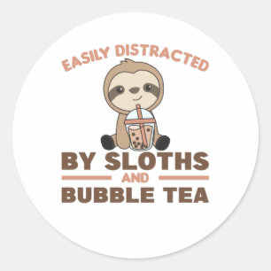 Adesivo Redondo Bolha Chá Sloth Chocolate Curioso Animais Boba