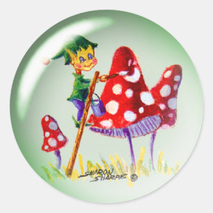 Adesivo Redondo BOLHA & COGUMELOS do DUENDE por SHARON SHARPE