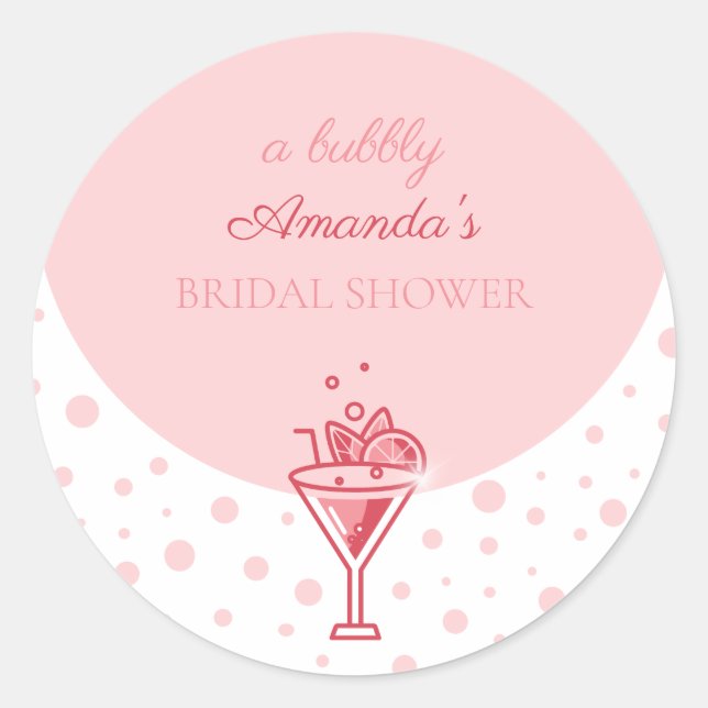 Adesivo Redondo Bolha em Rosa: Divertida Elegância Bonita Chá de N (Frente)