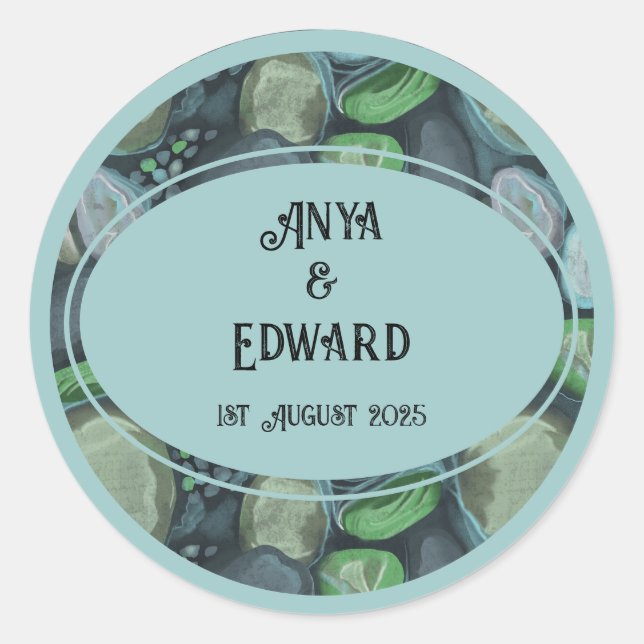 Adesivo Redondo Bolhas de água - Vinheta de casamento (Frente)