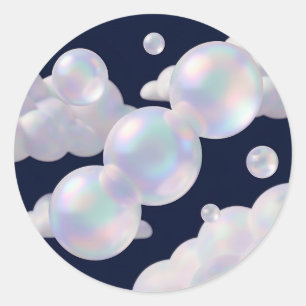 Adesivo Redondo Bolhas de Sabão Iridescentes Flutuantes Azul Escur
