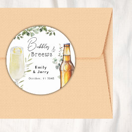 Adesivo Redondo Bolhas e Cervejas Eucalipto Festa de Chá de Casal