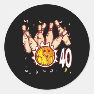 Adesivo Redondo Boliche Aniversário de 40 anos Tema de Boliche 40 