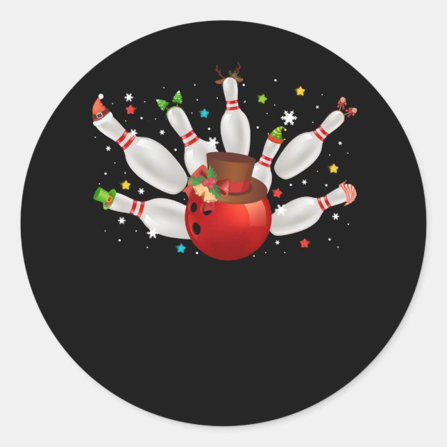 Adesivo Redondo Boliche de Natal Bowler Santa Hat Feliz Chri (Frente)