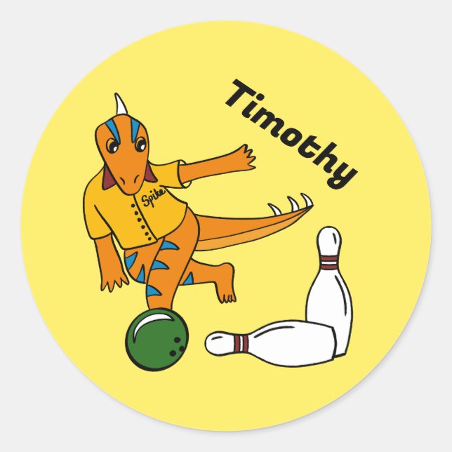 Adesivo Redondo Boliche Dinossauro Cartoon Personalizado Bowlers (Frente)