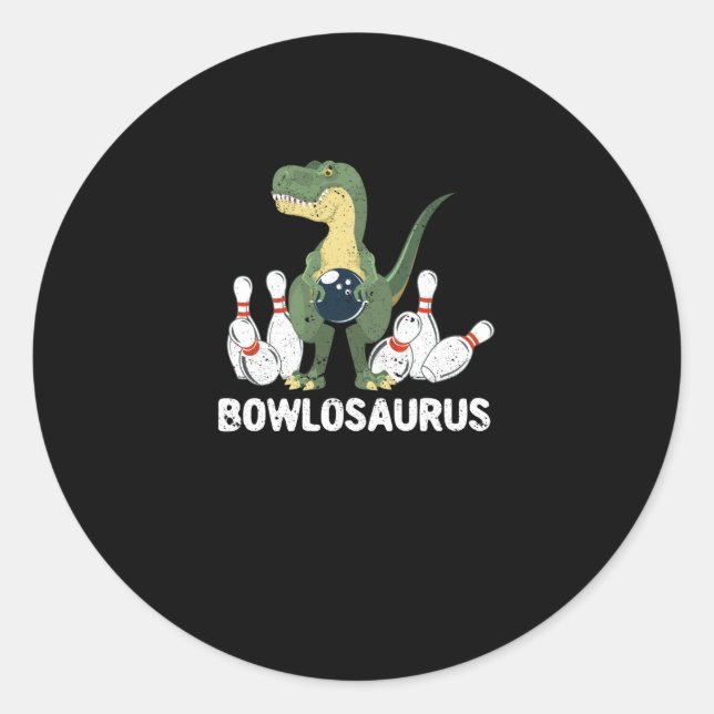 Adesivo Redondo Boliche Engraçada Dinosaur Bowler Dino Bowl T-Rex (Frente)