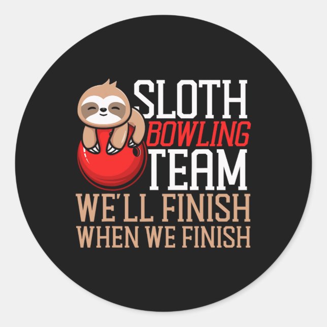 Adesivo Redondo Boliche engraçada, equipe de Boliches de Sloth Slo (Frente)