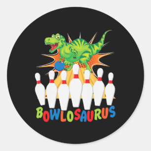 Adesivo Redondo Boliche Engraçado Pun T-rex Dinosaur Bowlosaurus