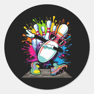Adesivo Redondo Boliche Pin Dabbing Sungles Bowler Player Kids Boy