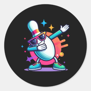 Adesivo Redondo Boliche Pin Dabbing Sungles Bowler Player Kids Boy
