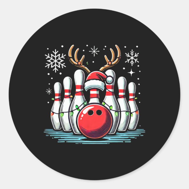 Adesivo Redondo Boliches de Natal Reindeer Xmas Bowler Men Win (Frente)