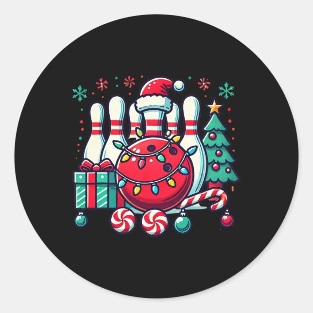 Adesivo Redondo Boliches de Natal Reindeer Xmas Bowler Men Win (Frente)