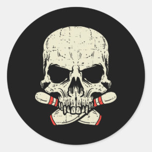 Adesivo Redondo Boliches do crânio Pinos Cabeça do esqueleto Homen