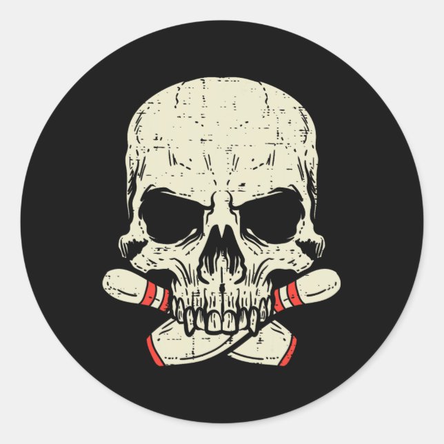 Adesivo Redondo Boliches do crânio Pinos Cabeça do esqueleto Homen (Frente)