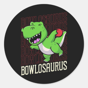 Adesivo Redondo Boliches Engraçadas Pun T-rex Dinossaur Bowlosauru