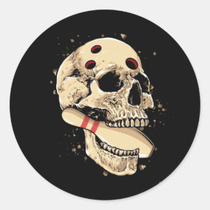 Adesivo Redondo Boliches Pilhas Retro Skeleton Head Bowler Hall