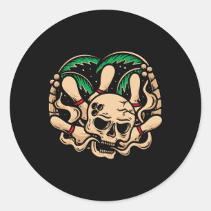 Adesivo Redondo Boliches Pinos Retro Caveira Skeleton Boliche Cabe