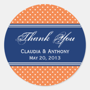 Adesivo Redondo Bolinhas alaranjadas, brancas com azuis marinhos