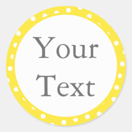 Adesivo Redondo Bolinhas amarelas e brancas com texto personalizad