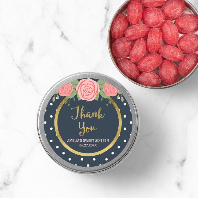 Adesivo Redondo Bolinhas Azul e Branco, Rosas Rosa Esbranquiçadas  (Criador carregado)