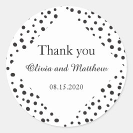 Adesivo Redondo Bolinhas. Casamento Negro e Branco Obrigado