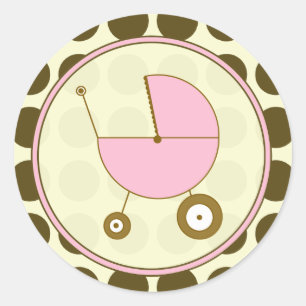 Adesivo Redondo Bolinhas castanha e Carruagem rosa para bebês