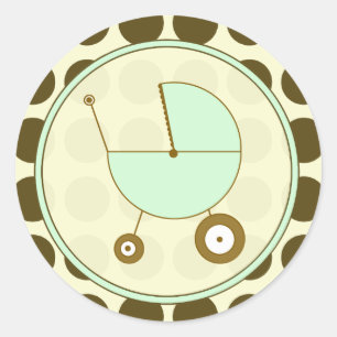 Adesivo Redondo Bolinhas castanha e Carruagem verde