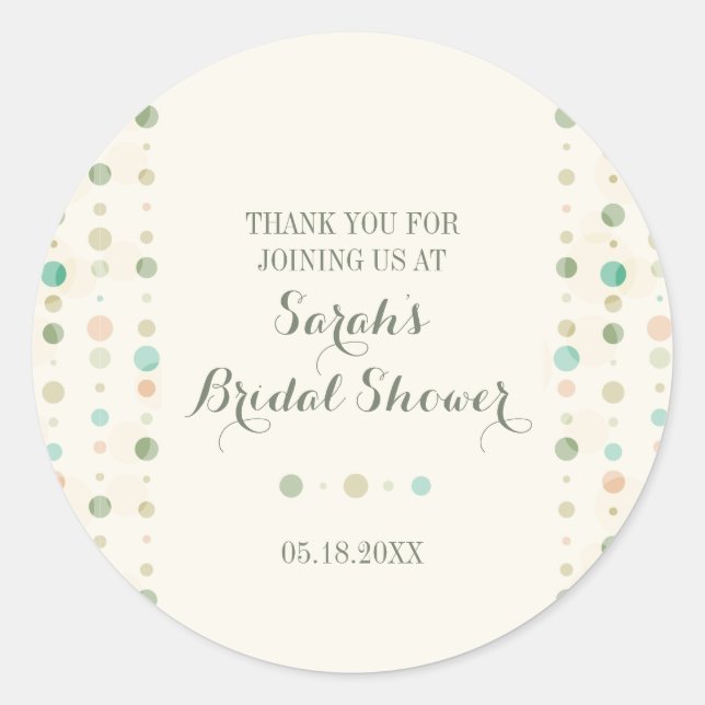 Adesivo Redondo Bolinhas Colunas Chá de casamento Bridal Obrigado (Frente)