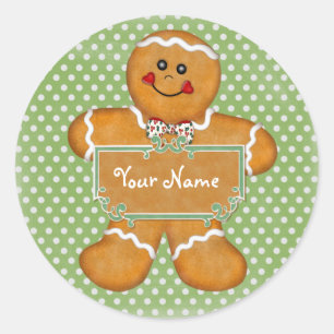 Adesivo Redondo Bolinhas de Gingerbread Boy