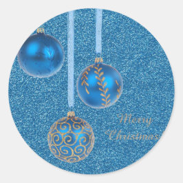 Adesivo Redondo Bolinhas de Natal Dourado Azul Brilhante