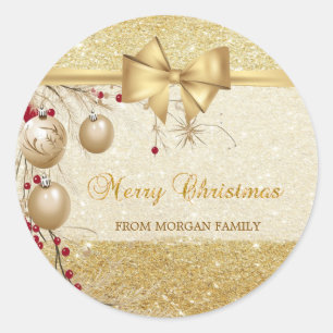 Adesivo Redondo Bolinhas de Natal Elegantes Arco de Faux Dourado,