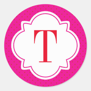 Adesivo Redondo Bolinhas e monograma da letra de Quatrefoil único