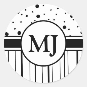 Adesivo Redondo Bolinhas e tiras, brancas e pretas, monogramas