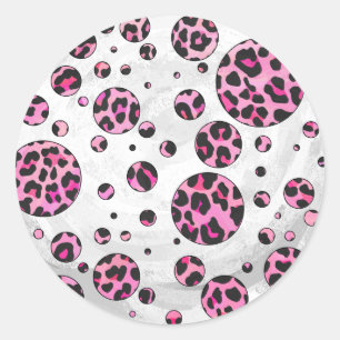 Adesivo Redondo Bolinhas-leopardo Impressão preto e rosa-quente