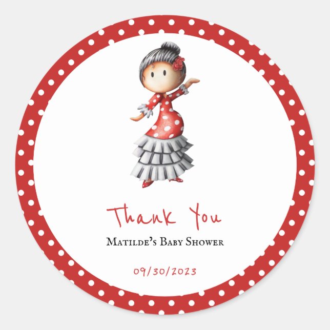 Adesivo Redondo Bolinhas Red White Flamenco Sevillana Dancer (Frente)