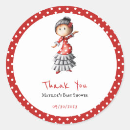 Adesivo Redondo Bolinhas Red White Flamenco Sevillana Dancer