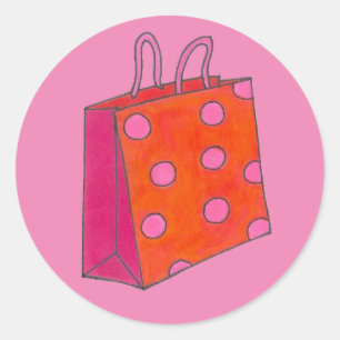 Adesivo Redondo Bolinhas Rosa Adoro Saco de Compras